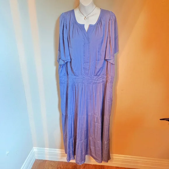 Anthropologie Cornflower Blue Maxi Dress Tiered Smocked Flattering 3X